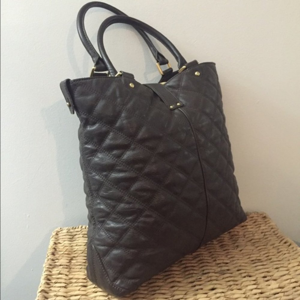 J.Crew Quincy Leather Tote Gray/Green - Picture 2 of 6